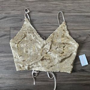 Charlotte Russe Champagne Gold sequined crop top